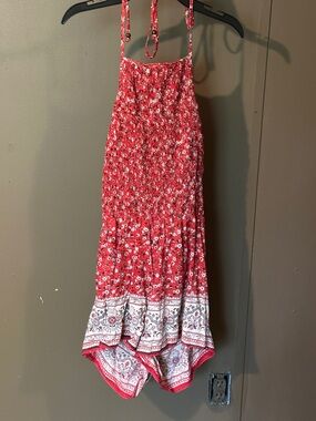 Red Floral Halter Romper